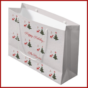 Sacola Para Presentes Grande Árvore de Natal e Vestido de Férias Felizes bonito
