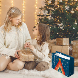 Sacola Para Presentes Grande Árvore de Natal Minimalista Vermelho e Azul