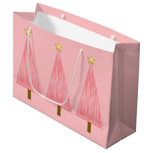 Sacola Para Presentes Grande Árvore de Natal moderna cor-de-rosa coral de Ombr