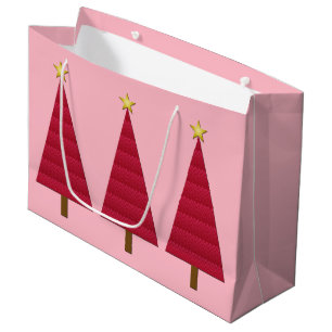 Sacola Para Presentes Grande Árvore de Natal moderna em damasco vermelho profun