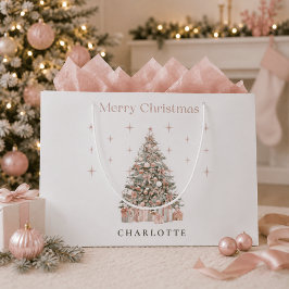 Sacola Para Presentes Grande Árvore de Natal Moderna Rosa Personalizada Festa