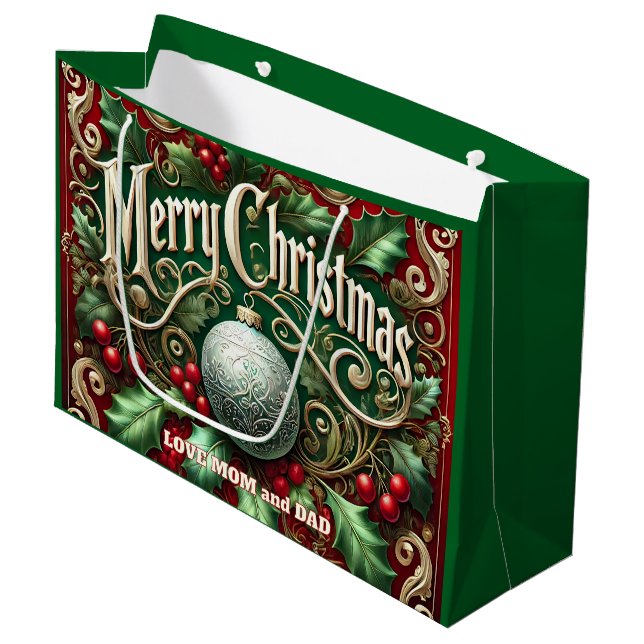 Sacola Para Presentes Grande Árvore de Natal Ornamentada (Frente inclinada)