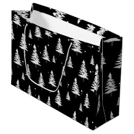 Sacola Para Presentes Grande Árvore de Natal Preta e Branca