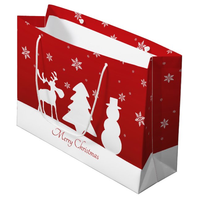 Sacola Para Presentes Grande Árvore de Natal Reindeer Snowman (Frente inclinada)