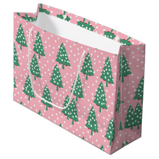 Sacola Para Presentes Grande Árvore de Natal rosa e verde