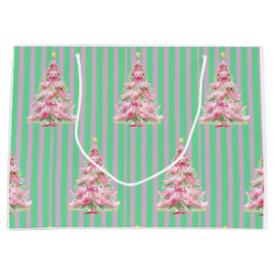 Sacola Para Presentes Grande Árvore de Natal Vintage Mint Green Pink Strike