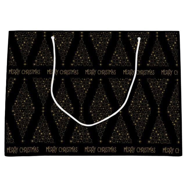 Sacola Para Presentes Grande Árvore de pinheiros de Natal de Folha Negra Elegan (Frente)