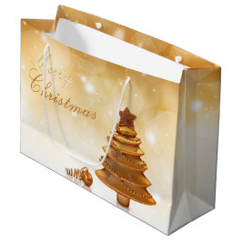 Sacola Para Presentes Grande Árvore Dourada de Natal elegante