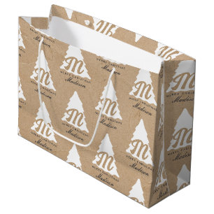 Sacola Para Presentes Grande Árvore Personalizada do Kraft de Natal