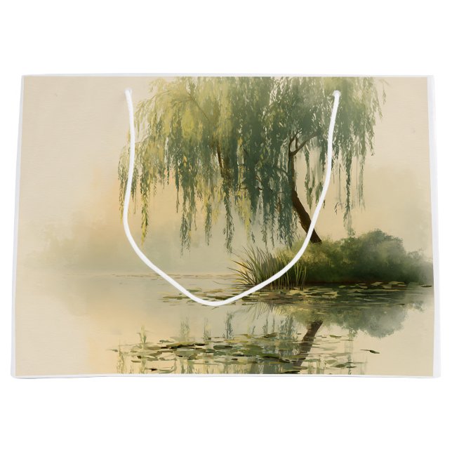 Sacola Para Presentes Grande Árvore Salgueiro Serena Reflexão Arte da Natureza  (Frente)