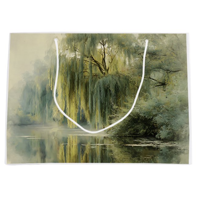Sacola Para Presentes Grande Árvore Salgueiro Serena Reflexão Arte da Natureza  (Frente)