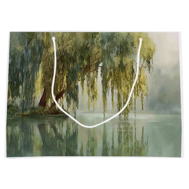 Sacola Para Presentes Grande Árvore Salgueiro Serena Reflexão Arte da Natureza  (Frente)