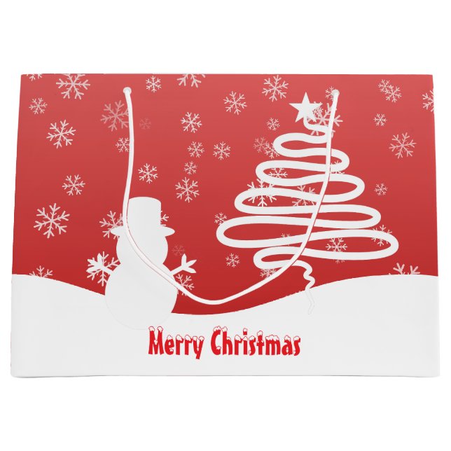 Sacola Para Presentes Grande Árvore Snowman de inverno Branco (Frente)