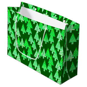 Sacola Para Presentes Grande Árvores de Natal da Flor Moderna, verde-pinho