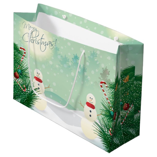 Sacola Para Presentes Grande Árvores de Natal e Neves (Frente inclinada)