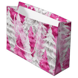 Sacola Para Presentes Grande Árvores de Natal, Glama Branco Rosa