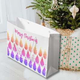 Sacola Para Presentes Grande Árvores de Natal Rosa