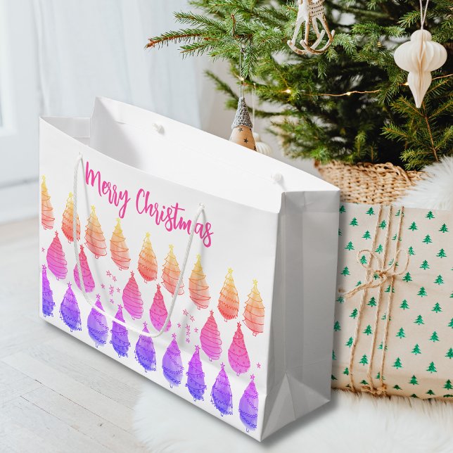 Sacola Para Presentes Grande Árvores de Natal Rosa (Criador carregado)