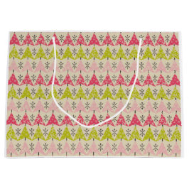 Sacola Para Presentes Grande Árvores de Natal rosa e verde
