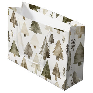 Sacola Para Presentes Grande Árvores de Natal Verde-oliva