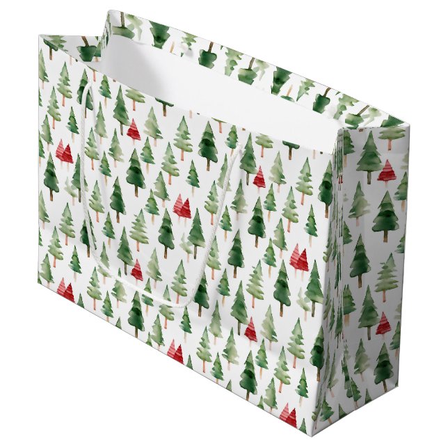 Sacola Para Presentes Grande Árvores de Natal Vermelhas Verdes (Frente inclinada)