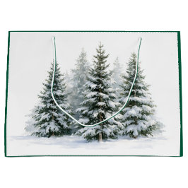 Sacola Para Presentes Grande Árvores de Pinheiro no Inverno