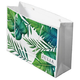 Sacola Para Presentes Grande As folhas tropicais personalizaram a aguarela
