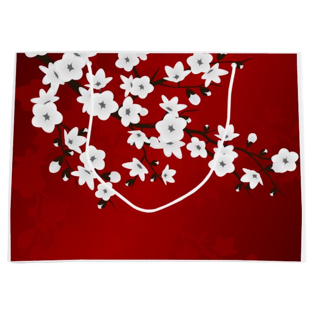 Sacola Para Presentes Grande Asia Floral White Chersom Red (Frente)