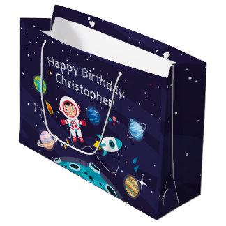 Sacola Para Presentes Grande Astronaut child on the moon, monogrammed name