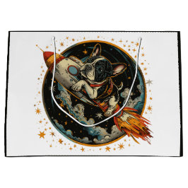 Sacola Para Presentes Grande Astronauta do Bulldog Francês