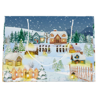 Sacola Para Presentes Grande Atmosfera da vila de inverno