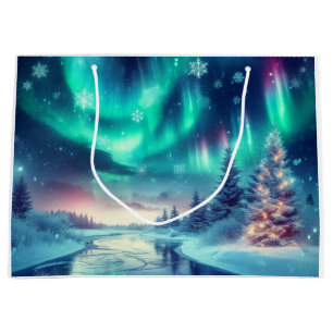 Sacola Para Presentes Grande aurora borealis/Natal/Inverno