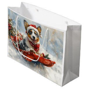 Sacola Para Presentes Grande Australian Cattle em trenó Let it Snow Natal