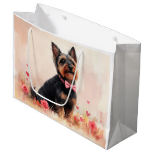 Sacola Para Presentes Grande Australian Terrier com Rosas - Dia dos Namorados