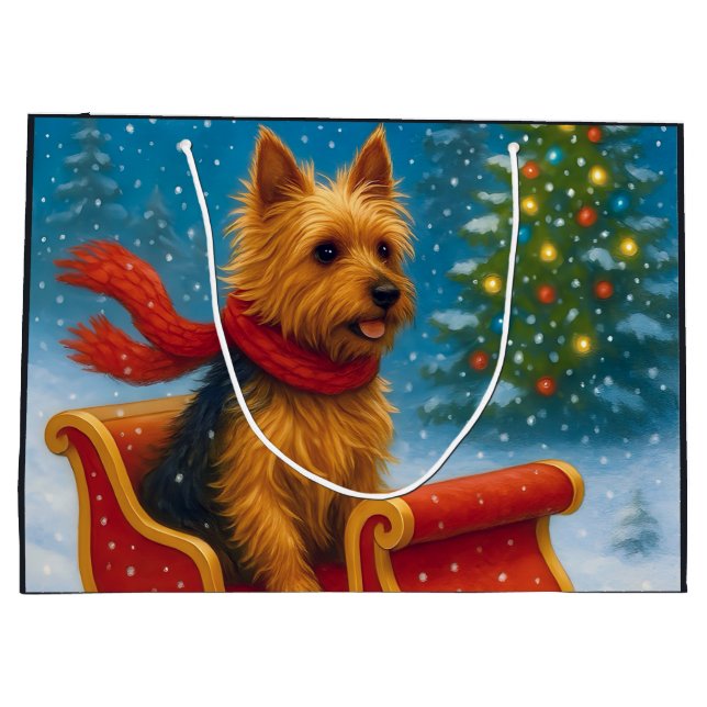 Sacola Para Presentes Grande Australian Terrier Holiday  (Verso)