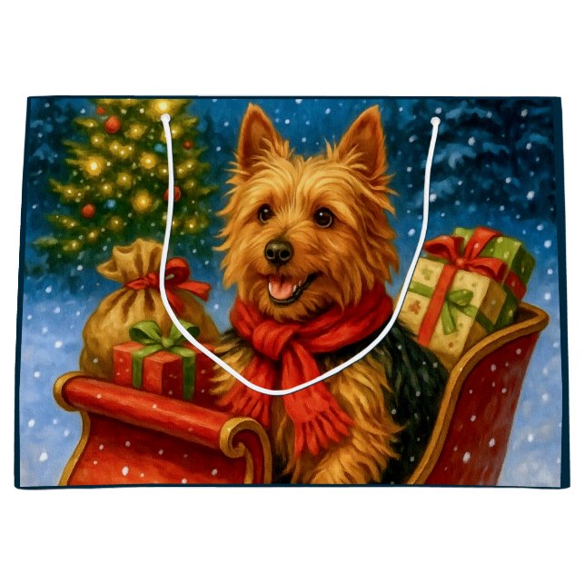 Sacola Para Presentes Grande Australian Terrier Holiday  (Frente)