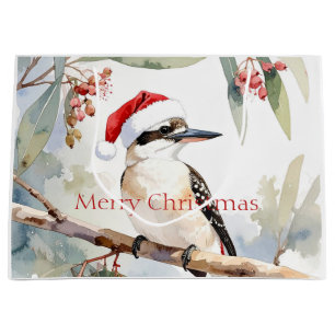 Sacola Para Presentes Grande Australiano Kookaburra Santa Chapéu Feliz Natal