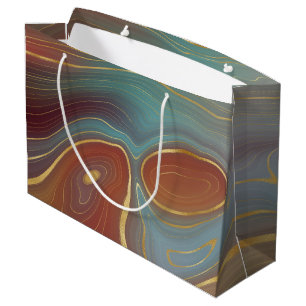 Sacola Para Presentes Grande Autumn Strata Terra Cotta Teal e Agate Dourado