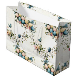 Sacola Para Presentes Grande Aves de Páscoa Aquáticas e Primavera Floral
