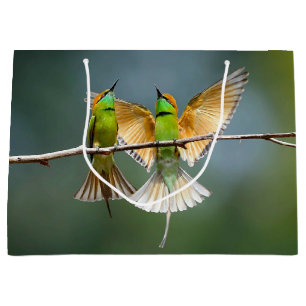 Sacola Para Presentes Grande Aves Verdes Congeladas na Fotografia das Árvores