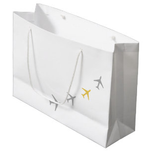 Sacola Para Presentes Grande Aviões de Cinza Amarelo Aviões Aviões Aviários Voo
