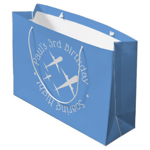 Sacola Para Presentes Grande Aviões divertidos personalizados em azul, alto esc