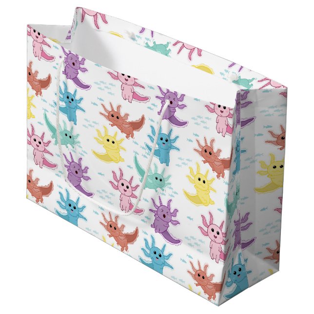 Sacola Para Presentes Grande Axolotl Kids Cute Salamander Patterno (Frente inclinada)