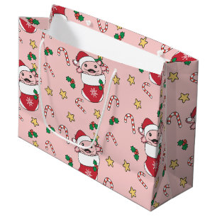 Sacola Para Presentes Grande Axolotl Natal Neve Animais de inverno Axolots