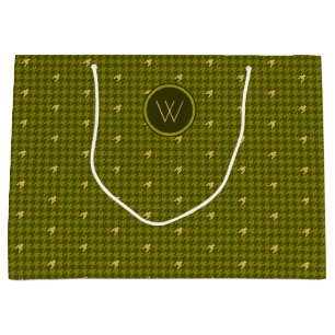 Sacola Para Presentes Grande Azeitona com Dourado Saco de Presente Houndstooth