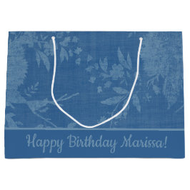 Sacola Para Presentes Grande Azul bonito no Padrão Floral Azul