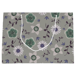 Sacola Para Presentes Grande Azul cinza e Botânica Moderna de Flor Selvagem Ver