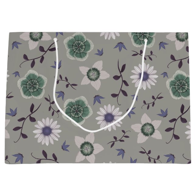 Sacola Para Presentes Grande Azul cinza e Botânica Moderna de Flor Selvagem Ver (Frente)