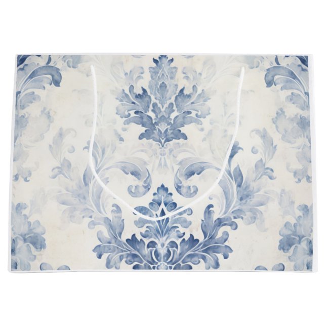 Sacola Para Presentes Grande Azul claro - Damasco grande (Frente)