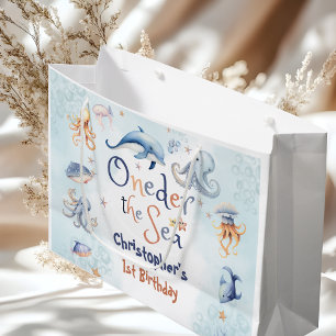 Sacola Para Presentes Grande Azul debaixo do mar meninos 1º aniversário
